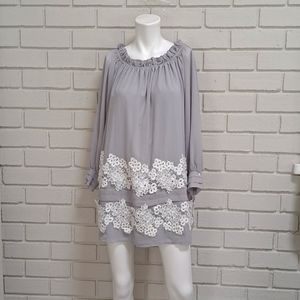 Endless Rose Gray/White Lace Lined Off The Shoulder Dress. Size Small NWOT
